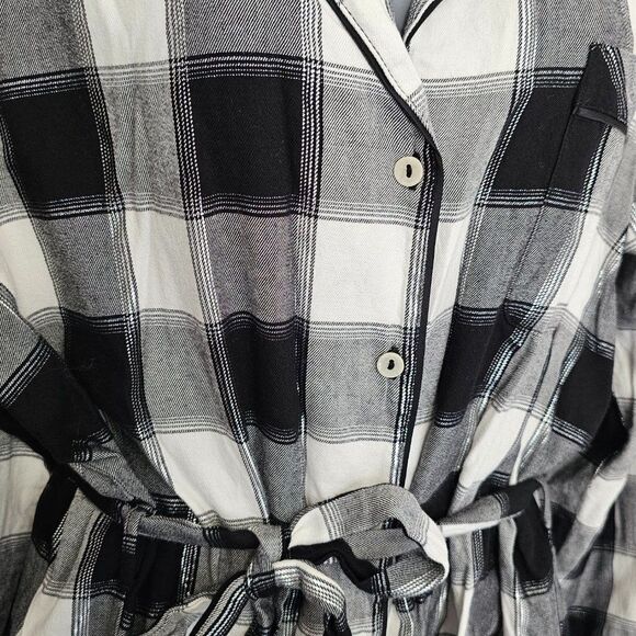 VICTORIA'S SECRET Plaid Romper Tie Back Black and White SOFT Flannel Size L - Picture 4 of 8